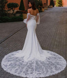 Dress Mermaid Sweetheart Lantern Sleeve Lace Appliques Sequined Beads Backless Floor Length Sweep Train Bride Gown 2023