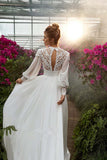 Chiffon Long Puffy Sleeves Boho Wedding Dresses 2023 High Neck Lace Appliques Muslim Bridal Gown Vintage Vestido De Noiva