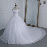 Shoulder Appliqes Pearls Wedding Dress Plus Size Vestido De Noiva 2023 Long Train Bridal Dresses Gowns Tulle Mariage