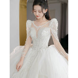 Beading Wedding Dress Sexy See Through Deep V Neck Bride Dress 2023 New Long Sleeve Winter Wedding Gowns Robe De Mariee