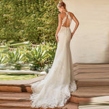 V-Neck Sleeveless Boho Mermaid Wedding Dress For Women 2023 Lace Appliques Open Back Floor Length Bridal Gown Custom Made