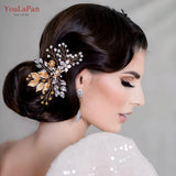 HP67 Golden Color Woman Comb Floral Bridal Headwear Wedding Hairpin Party Brides Hair Clips Headdresses Bridesmaid Gift