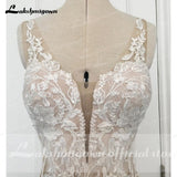 V Neck Lace Appliques Illusion Court Train Wedding Dress 2023 Boho Mermaid/Trumpet Bridal vestido branco sereia