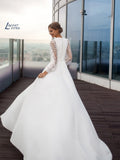 NICEB Modern Satin Wedding Dress with Illusion Long Sleeves O-neck Dubai Sexy Side Slit Bridal Gowns vestido de novia