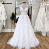 V Neck Floral Lace Bridal Beach Wedding Dresses 2023 Abiti da Sposa Summer Beach A-Line Wedding Gowns