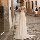 Long Sleeve Lace Mermaid Wedding Dresses Gorgeous V-Neck Tulle Bridal Gown For Women With Button Back Sweep Train Customize