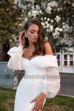 Satin Mermaid Wedding Dresses Long Fuff Sleeve Women's Sexy Lace Beach Boho Bride Gowns Off The Shoulder Vestidos De Novia