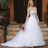 Off Shoulder Wedding Dresses Appliques Long Sleeve Bridal Gowns Vintage Vestidos De Noiva Mariage Plus Size Custom Made