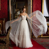 White A-Line Wedding Dresses Off The Shoulder Appliques Bridal Gowns Boho Beach Princess Evening Wedding Gowns Custom Size