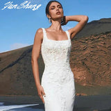 Square Collar Wedding Dress Lace Appliques Sleeveless Sexy Mermaid Bride Gown Backless Zipper Train Vestidos De Noiva