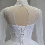 Elegant Luxury Pearls High Neck Wedding Dress 2023 Vintage Plus Size White Iovry Ball Gown Vestido De Noiva Real Photo