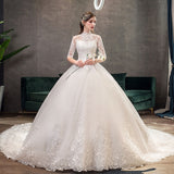 Vestido de Noiva Half Sleeve Royal Train Custom Wedding Dress High Neck Applique Lace Bridal Ball Gown Dress Robe De Mariee 925