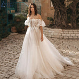 NICEB Boho Wedding Dresses Puff Sleeves Women Off Shoulder Lace Appliques Brides Ball Gown Spakly Tulle свадебное платье