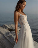 Aviana Boho Lace Appliqué V-Neck Wedding Dress For Women A-Line Sleeveless Tulle Sweep Train Bridal Gown Robe De Mariée