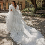 Elegant A-Line Wedding Dresses Sweetheart Tulle Ruffled Beadings Bridal Gowns Boho Beach Evening Wedding Gowns Custom Size