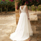 NICEB Vintage Plus Size Wedding Dress Full Sleeves Lace Appliques Bride Gowns Tulle Open Back A-Line Vestido De Casamento