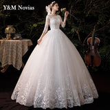 Sweetheart Three Quarter Elegant Wedding Dress With Sleeve Long Lace Embroidery Train Bridal Gown Plus Size Vestido De Noiva