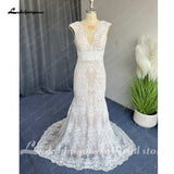 Boho Lace Behemian Mermaid Wedding Dress Robe Civil Country Bridal Gowns Sexy Backless Lace robe mariage femme