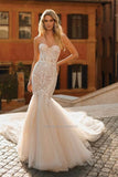 Sweetheart Neck Mermaid Wedding Dresses Sleeveless Lace Appliques Sweep Train Bridal Gowns Vestidos De Noiva