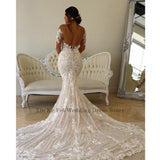 Lace Wedding Dress Mermaid Illusion Corset Vestido De Noiva Long Sleeve Sheer Off Shoulder Appliqué Bridal Dress 2023 Robe