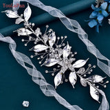 SH299 Shiny Leaf Belts for Bride Woman Dresses Sash Waist Jewelry Wedding Accessories Bridal Belt with Organza Ribbon