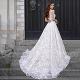 Elegant A-Line Lace Wedding Dresses Sleeveless V-Neck Bridal Gowns Sexy Open Back Wedding Gown 2023 Robes De Mariée