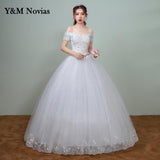 the Should White Wedding Dress 2023 New Korean Style Lace Appliques vestidos de noiva Sexy Boat Neck Bridal Dress pluse size