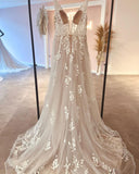 Champagne Boho Wedding Dress 2023 Lace Appliques Tulle Long Bridal Beach Wedding Gowns vestido de casamento princesa