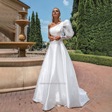 Strapless A-Line Wedding Dresses One Shoulder Long Sleeves Sweep Train Bridal Gowns Vestido De Noiva