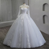 Elegant Luxury Pearls High Neck Wedding Dress 2023 Vintage Plus Size White Iovry Ball Gown Vestido De Noiva Real Photo