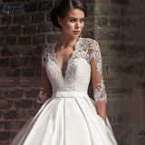NICEB 3/4 Lace Sleeves Wedding Dresses With Pocket Satin Sweep Train свадебное платье Bridal Ball Gowns Simple Customized
