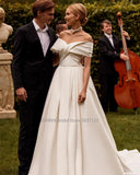 Sweetheart Neck A-Line Wedding Dresses Off the Shoulder Sleeveless Sweep Train Bridal Gowns