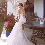 Lace Appliques Mermaid Spaghetti Straps Wedding Dress Button Back Sweep Train Bridal Gown Vestido De Novia Custom Made
