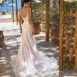 NICEB Sexy Wedding Dress Mermaid Women Backless Luxury Lace Appliques Bridal Gown Spaghetti Strap Tulle Vestidos De Novia