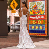 Lace Appliques Mermaid Wedding Dress Sheer V-Neck Sleeveless Open Back Bridal Gown For Women Custom Made Robe De Mariée