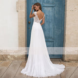 V-Neck Chiffon Wedding Dress Lace Cap Sleeve Open Back Sweep Train Bridal Gowns For Women Custom Made Vestido De Novia