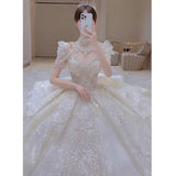 Vintage Shiny Wedding Dress 2023 New Long Train Bride Dress Big Beading Ball Gown Wedding Dresses Plus Size