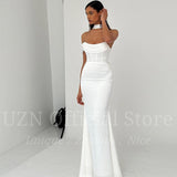 White Mermaid Wedding Dresses Elegant Strapless Satin Long Bridal Gowns Boho Beach Evening Wedding Prom Gowns Custom Size