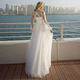 Tulle Wedding Dresses 2023 A-Line Sheer O-Neck Lantern Long Sleeve Appliques Beach Bridal Gown Lace-Up Floor Length