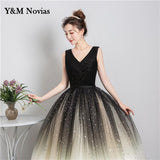 New Style Black Matching Fashion V-Neck Quinceanera Dress Graduation Dress With Sleeve Formal Performance Sequins Ball Gown