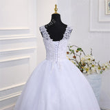 Novias Crystal Bead V neck Beautiful Lace Appliques Wedding Gown Embroidery Ivory Wedding Dress A line