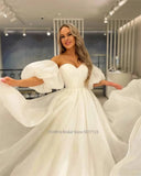 Sweetheart Wedding Dresses Off the Shoulder Long Puff Sleeves Sweep Train Bridal Gowns Vestido Novia