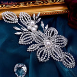 HP445 Luxury Bridal Headpiece Set Crystal Flower Wedding Headband Women Hair Ornament Jewelry Pearls Bride Headdress