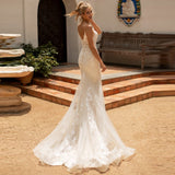 Classic Spaghetti Straps Sleeveless Mermaid Wedding Dress For Bride 2023 Lace Appliques V-Neck Backless Sexy Bridal Gown