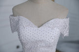 Shoulder Appliqes Pearls Wedding Dress Plus Size Vestido De Noiva 2023 Long Train Bridal Dresses Gowns Tulle Mariage
