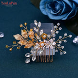 HP67 Golden Color Woman Comb Floral Bridal Headwear Wedding Hairpin Party Brides Hair Clips Headdresses Bridesmaid Gift