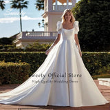 Mariée Satin Elegant Wedding Dress Puff Sleeves With Square Collar A-line Ball Gown Back Backless Button Custom Made