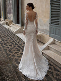 V-Neck Lace Appliques Wedding Dress For Bride Detachable Royal Train Button Decoration Illusion Back Vestido De Novia