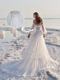 Off The Shoulder V-Neck A-Line Wedding Dress For Bride Lace Up Appliques Back Bridal Gown For Bride 2023 Vestido De Novia