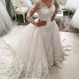 2023 Women's Sexy V-Neck Wedding Dresses Long Sleeve Lace Applique Bridal Gowns Long Robe Princess Beach Party Vestidos